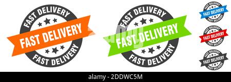 fast delivery stamp. fast delivery round ribbon sticker. label Stock Vector