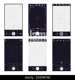 Mobile viewfinder interface. Smartphone camera photo and video shooting, phone snapshot display. Mobile video and photo app vector illustrations Stock Vector