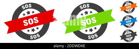 sos stamp. sos round ribbon sticker. label Stock Vector