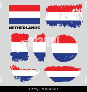 Grunge Netherlands flags set. Vector stock illustration Stock Vector