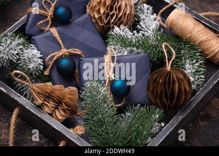 Christmas composition with gift boxes Stock Photo