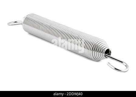 A macro shot of one new steel spring, isolated on a white background. Stock Photo