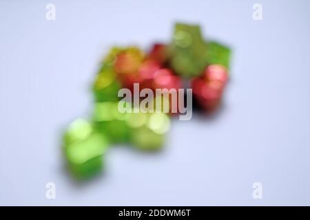 Blurred gift boxes isolated on white background. Stock Photo