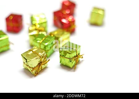green and red gift box with a ribbon and a bow Stock Photo