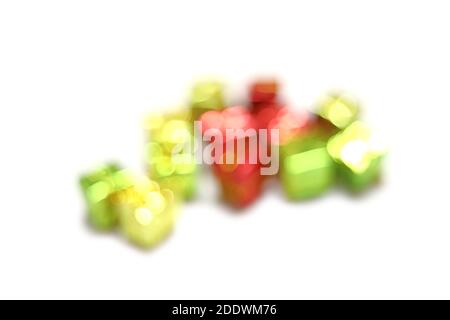 Blurred gift boxes isolated on white background. Stock Photo