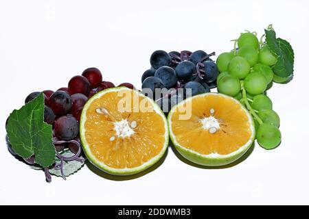 Group of fresh fruits on white backgrounds Stock Photo
