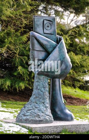 One of a series of playful figures displayed during the Joan Miro exhibition, Yorkshire Sculpture Park. Stock Photo