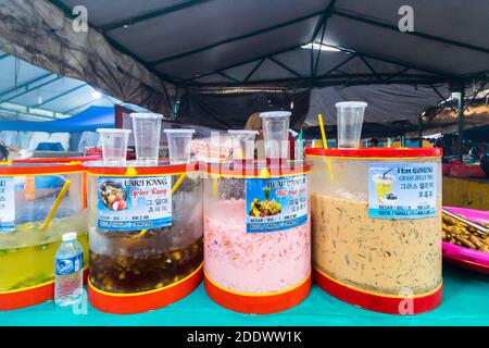 Different kinds of local sweet drinks at the Filipino market in Kota Kinabalu, Sabah, Malaysia Stock Photo