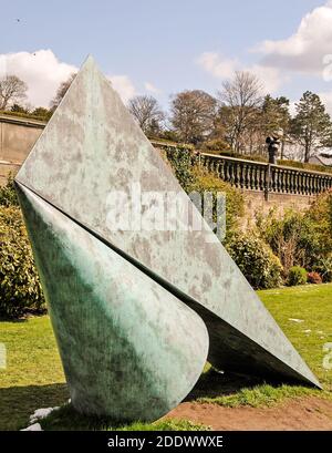 A large, folded sculpture stands in the Yorkshire Sculpture Park during the Joan Miro exhibition. Stock Photo