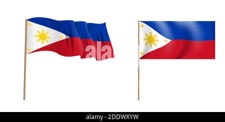 Colorful naturalistic waving flag of Republic of Philippines. Vector Illustration. Stock Vector