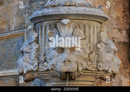 Close-up of the lion fountain at Market Square (Gundulic Square) in Dubrovnik, Croatia Stock Photo