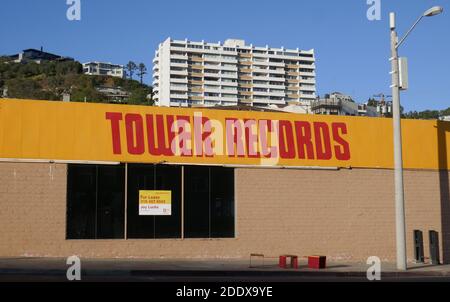 West Hollywood, California, USA 26th November 2020 A general view of atmosphere of Tower Records on Sunset Blvd and Shoreham Towers former home of Humphrey Bogart, Neil Sedaka, David Lee Roth, Vivian Vance, Art Linkletter and Alexander Godunov on November 26, 2020 in West Hollywood, California, USA. Photo by Barry King/Alamy Stock Photo Stock Photo