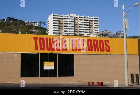 West Hollywood, California, USA 26th November 2020 A general view of atmosphere of Tower Records on Sunset Blvd and Shoreham Towers former home of Humphrey Bogart, Neil Sedaka, David Lee Roth, Vivian Vance, Art Linkletter and Alexander Godunov on November 26, 2020 in West Hollywood, California, USA. Photo by Barry King/Alamy Stock Photo Stock Photo