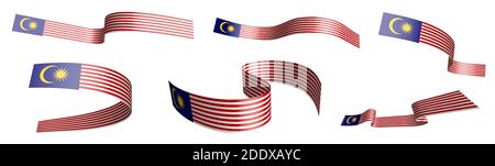 Set of holiday ribbons. Flag of malaysia waving in wind. Separation into lower and upper layers. Design element. Vector on white background Stock Vector