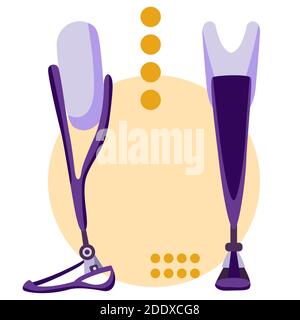 Adaptable prosthetics .Missing body part replacing. Mechanical artificial limb. Bionic foot. Bioengineering. Stock Vector