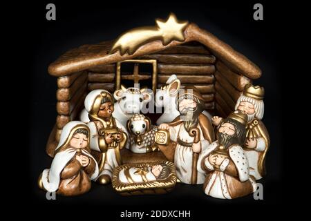 Christmas crib. Nativity scene. Holy family. Jesus Christ, Mary and Josef Stock Photo