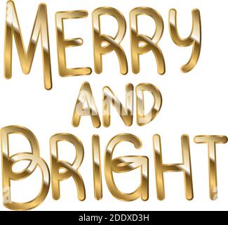 merry and bright in gold lettering Stock Vector