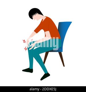 graphics image man hold Tendon bone knee joint problems on leg vector illustration Stock Vector