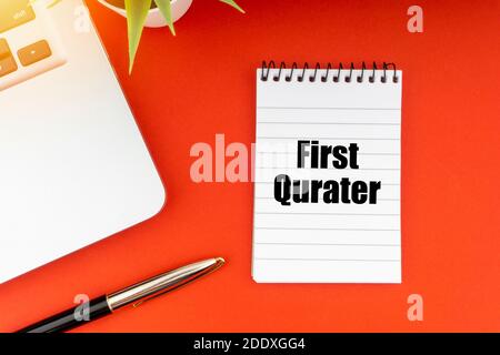 Concept of 1st quarter financial report write on book isolated on table ...