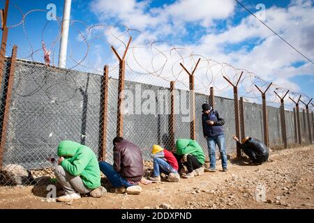 Syria's refugee at the  Zaatari refugee camp in Jordan on 2018-12-15 Stock Photo