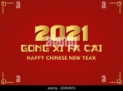 Happy chinese New Year 2021 and GONG XI FA CAI lettering text with gold and red color. You can use for greeting card, banner and poster Stock Vector