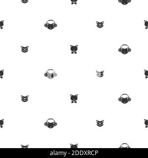 seamless pattern of hipster and gentleman cat with bow tie, glasses and headphones. black cats silhouette ornament isolated on white. Vector flat anim Stock Vector
