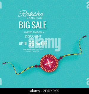 Big sale banner or poster for indian festival of raksha bandhan blue background Stock Vector