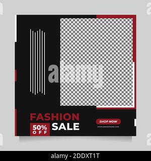 Black red fashion sale design social media post and web banner template for digital marketing. Editable promotion design brand fashion Stock Vector