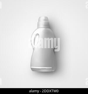 Mockup of a white plastic jar with washing powder, gel, empty glossy cap isolated on background. Bottle template with detergent, fabric softener, cont Stock Photo