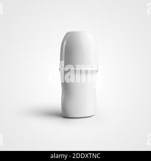 Glossy white jar mockup, roll-on antiperspirant deodorant, for design presentation, advertising. Plastic jar template without label, for hygiene, clea Stock Photo