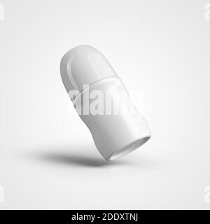 Template of white plastic jar of roll-on deodirant, cosmetic to protect against sweat and odor, isolated on background. Antiperspirant glossy bottle m Stock Photo