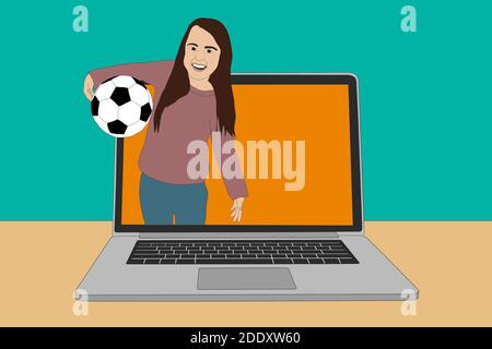 Illustration of Little Kid and Soccer, Girl and Soccer Ball Stock Photo