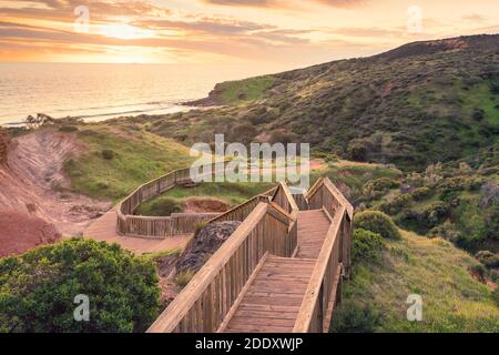 Hallett Cove park boardwalk at sunset, South Australia Stock Photo