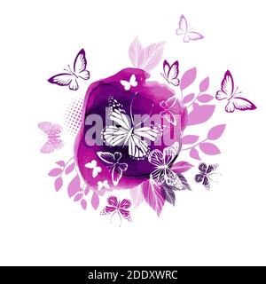 White butterflies on a watercolor Violet background. Vector Stock Vector