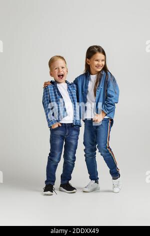 Shirts for Boys, Kids Vertical Orange Striped Shirt and Blue Jeans - 2  Piece Outfit