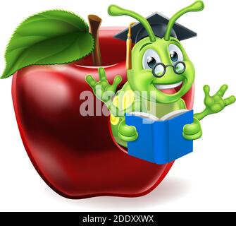 Book Worm Apple Cartoon Stock Vector