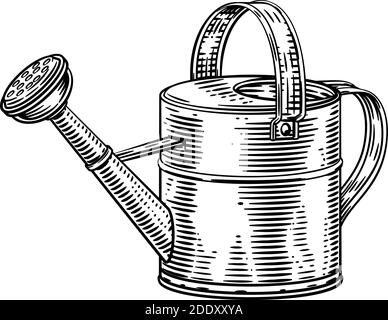 Garden Tool Watering Can Woodcut Vintage Style Stock Vector