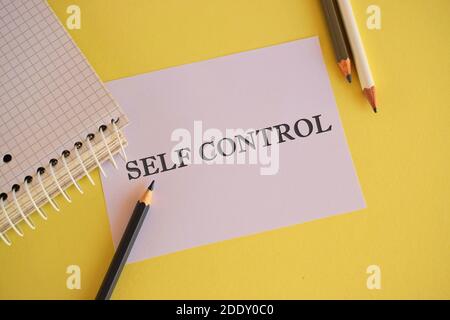 Handwriting text Self Control. Concept meaning Responsibility over a situation Management authority. White paper with text Self Conrol. Stock Photo