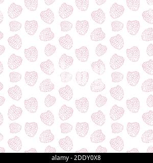 Vector line raspberry seamless pattern. Monochrome background berries for design Stock Vector