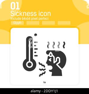 sickness icon with high quality black style isolated on white background. Vector illustration sick sign symbol icon concept for healthcare, ui, ux Stock Vector