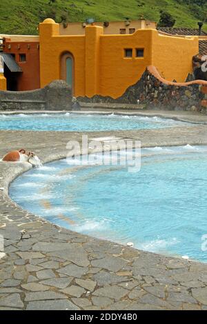 Hot springs swimming pools at Termas de Papallacta spa resort, in the Andes. Napo province east of Quito, Ecuador Stock Photo