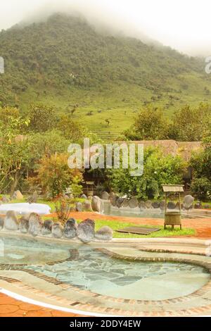 Hot springs swimming pools at Termas de Papallacta spa resort, in the Andes. Napo province east of Quito, Ecuador Stock Photo