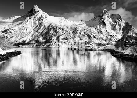 View of Svolvaer resort in winter time, Lofoten Archipelago, Norway, Europe Stock Photo