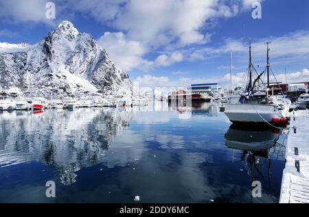 View of Svolvaer resort in winter time, Lofoten Archipelago, Norway, Europe Stock Photo