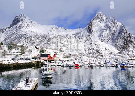 View of Svolvaer resort in winter time, Lofoten Archipelago, Norway, Europe Stock Photo