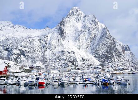 View of Svolvaer resort in winter time, Lofoten Archipelago, Norway, Europe Stock Photo