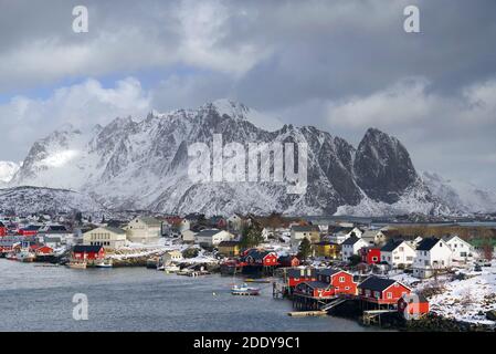 Norwegian landscape near Reine Resort in Lofoten Archipelago, Norway, Europe Stock Photo