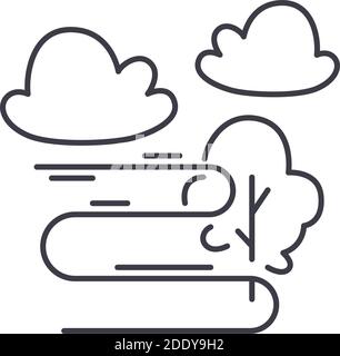 Foggy icon, linear isolated illustration, thin line vector, web design sign, outline concept symbol with editable stroke on white background. Stock Vector