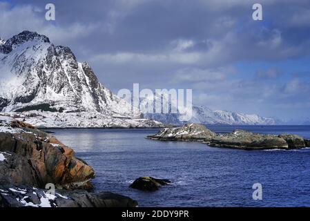 Norwegian landscape near Reine Resort in Lofoten Archipelago, Norway, Europe Stock Photo