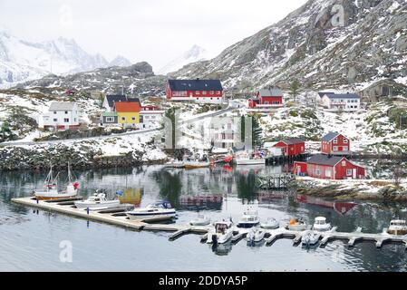 Traditional fishermen cabins in Lofoten Archipelago, Hamnoy, Norway, Europe Stock Photo